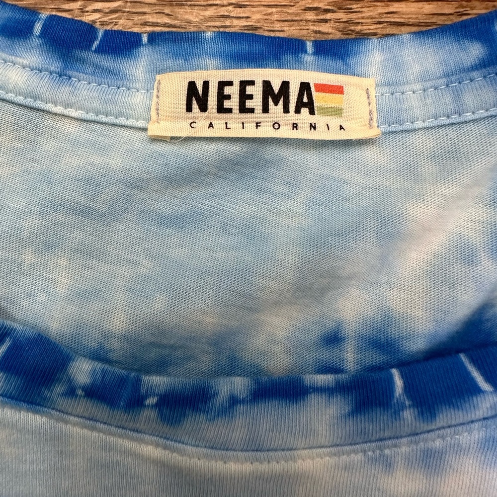 Neema Blue White Tie Dye Short Sleeve T Shirt Cropped Large - Picture 11 of 15